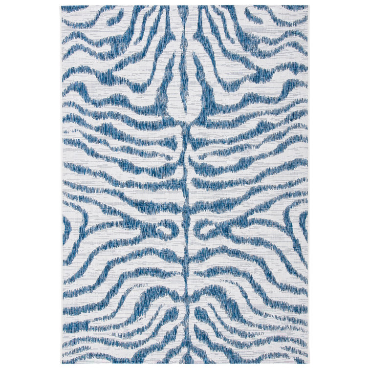 Mercer41 Aviyonna Animal Print Indoor / Outdoor Area Rug in Ivory/Navy